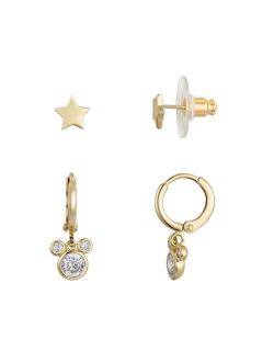 Two-Tone Gold Flash Plated Crystal Mickey Mouse Hoop Earring Set