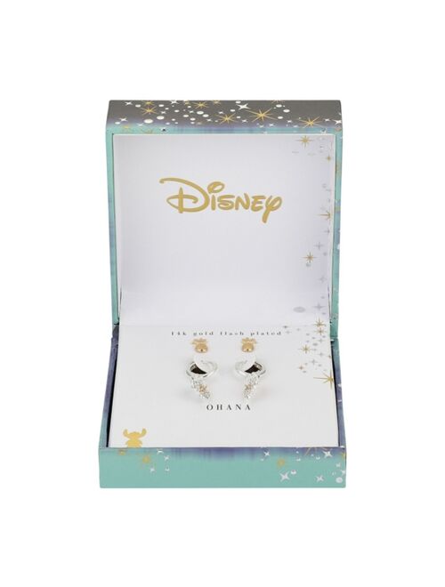 Disney Two-Tone Gold Flash Plated Crystal Ohana Hoop Earring Set