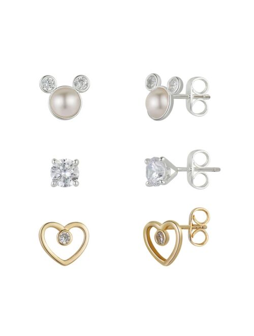 Disney Two-Tone Gold Flash Plated Faux Water Pearl and Crystal Mickey Mouse Earring Set
