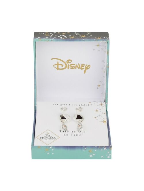Disney Tri-Tone Rose Gold Flash-Plated Crystal Rose Hoop Earring Set