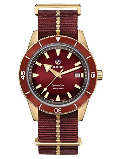 Rado Men's Stainless Steel Swiss Automatic vintage Watch with Vinyl Strap, Red, 18 (Model: R32504407)