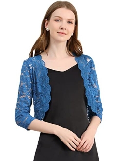 Women's Elegant 3/4 Sleeve Sheer Floral Lace Shrug Top
