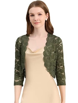 Women's Elegant 3/4 Sleeve Sheer Floral Lace Shrug Top