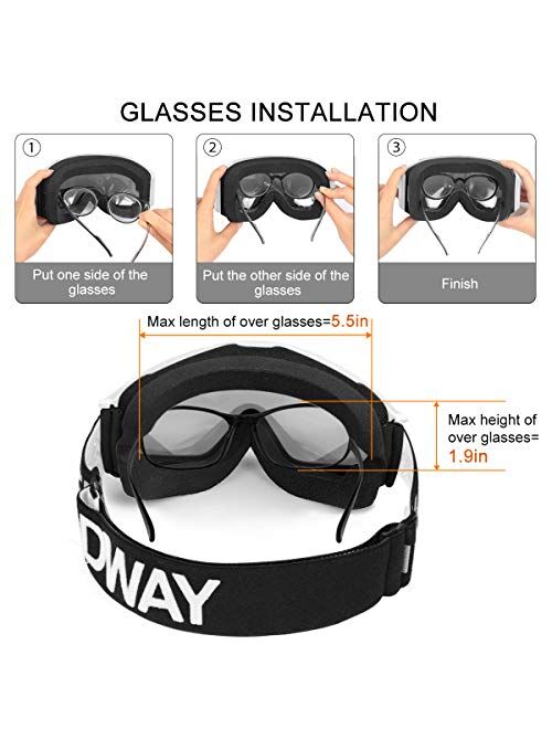 findway Ski Goggles, 100% UV Protection OTG Snow Goggles for Men, Women & Youth