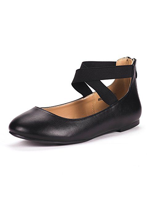 DREAM PAIRS Women's Sole_Stretchy Fashion Elastic Ankle Straps Flats Shoes