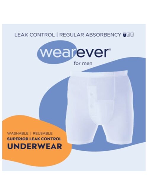 Wearever Men's Incontinence Underwear Washable Bladder Control Boxer Briefs with Tapered Leg, 3-Pack