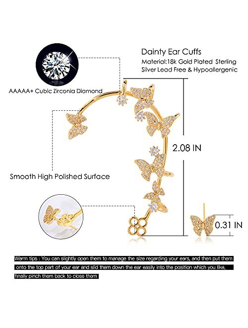 Vercret Gold Earrings Cuff for Women - CZ Earrings for Girls, Ear Cuff Gifts for Friend,Sister, Daily Wearing…