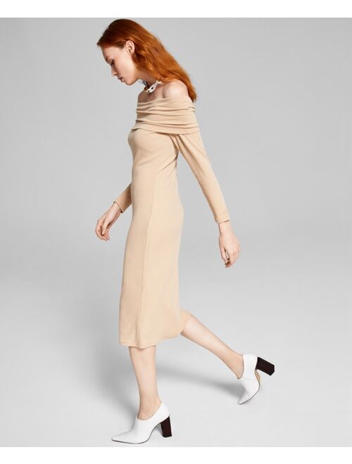 And Now This Off-The-Shoulder Ribbed Midi Dress