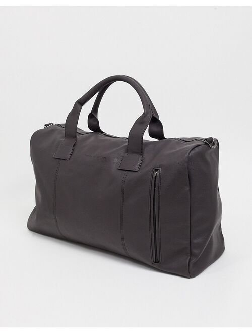 Buy French Connection faux leather classic holdall bag in brown online ...