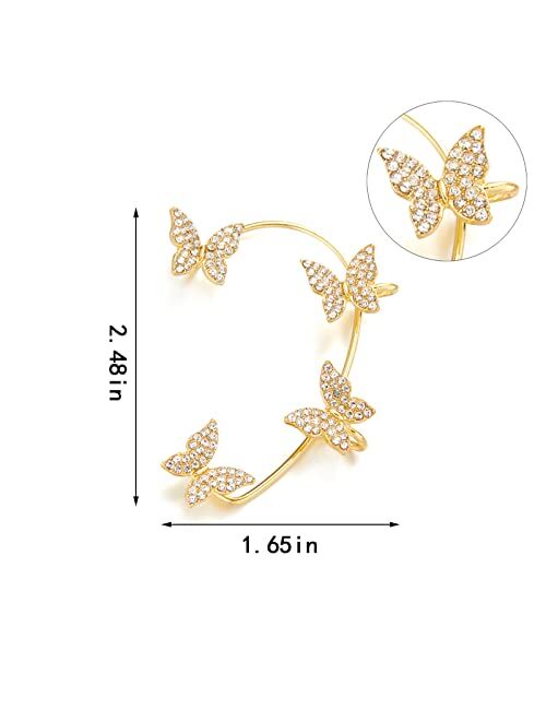 Pianozz Zircon Butterfly Earrings for Women Butterfly Ear Cuff Wrap Crawler Earrings around Ear Butterfly No Piercing Ear Clip Earring Jewelry Gift for Women Mom