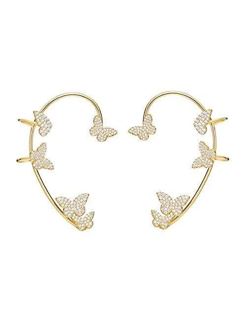 Heimaxing Butterfly Ear Cuffs for Women Non Piercing Zircon Butterfly Ear Wrap Crawler Climber Earrings for Non Pierced Ears