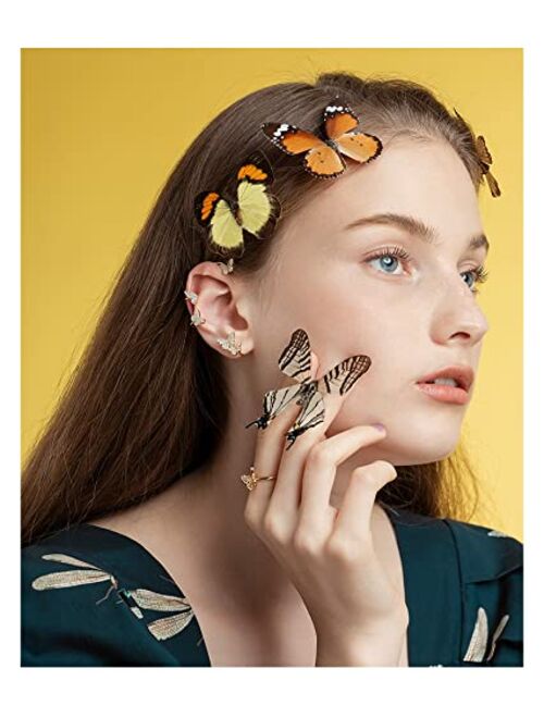 Heimaxing Butterfly Ear Cuffs for Women Non Piercing Zircon Butterfly Ear Wrap Crawler Climber Earrings for Non Pierced Ears