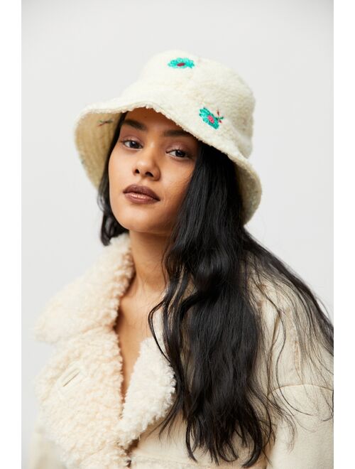 Urban outfitters Embroidered Sherpa Bucket Hat