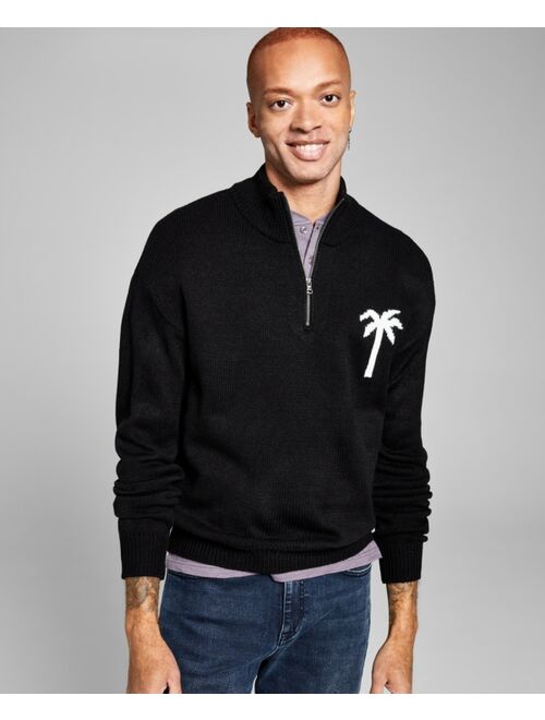 And Now This Men's Palm Tree Quarter-Zip Sweater