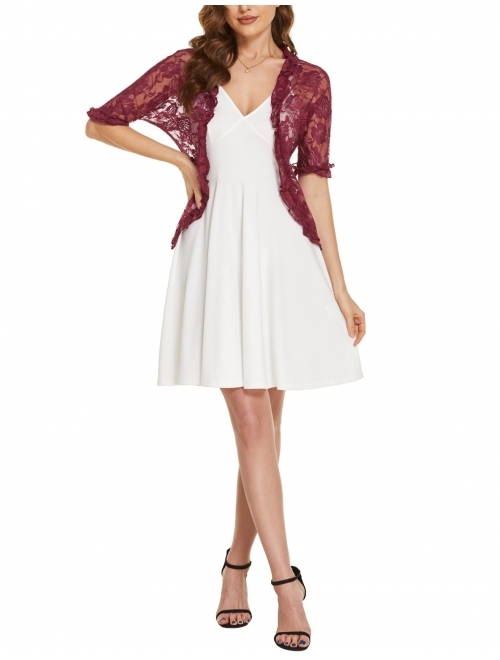 ELESOL Womens Lace Shrug Bolero Cardigan with Half Sleeve Elegant Ruffle Open Front for Evening Dresses