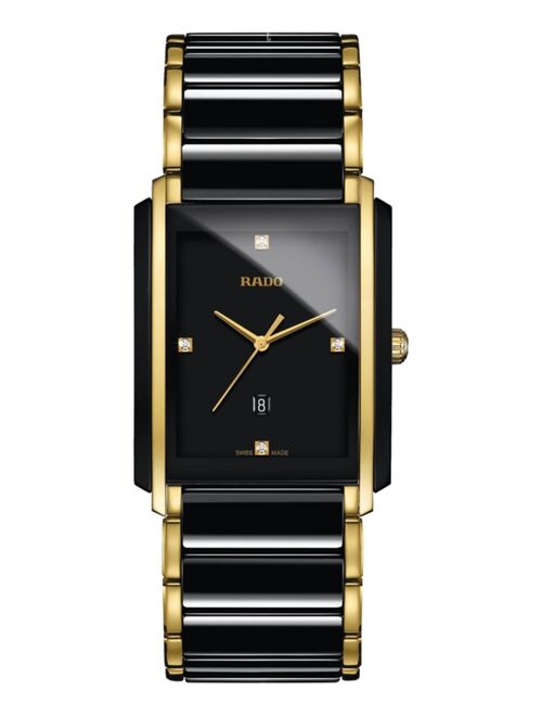 Rado Men's Swiss Integral Diamond Accent Black Ceramic & Gold-Tone Stainless Steel Bracelet Watch 31x41mm R20204712