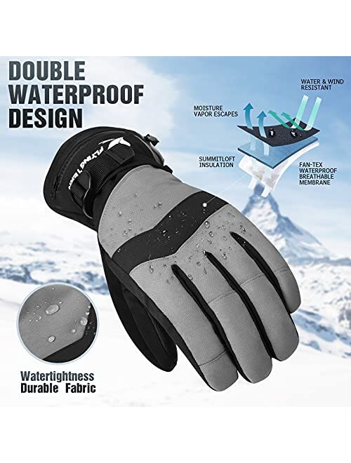 FLYING TERN Ski Gloves Waterproof Windproof - 3M Thinsulate Insulated Warm Snow Gloves, Snowboard Gloves with Zipper Pocket, Touchscreen Winter Gloves for Men Women