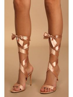 Sebastien Gold Satin Lace-Up High Heel Sandals