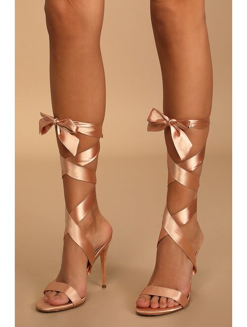 Lulus Sebastien Gold Satin Lace-Up High Heel Sandals