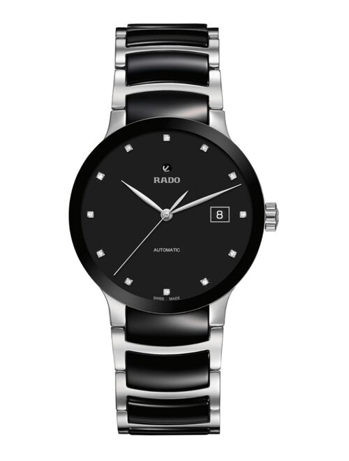 Rado Women's Swiss Automatic Centrix Diamond-Accent Black Ceramic & Stainless Steel Bracelet Watch 38mm
