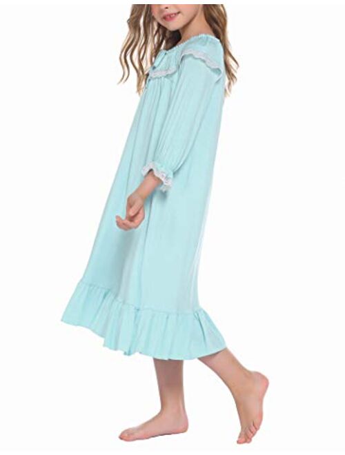 Ekouaer Girls Nightgowns Long Sleeve Sleepwear Comfy Princess Sleep Shirt Pajama Dress 4-13 Years