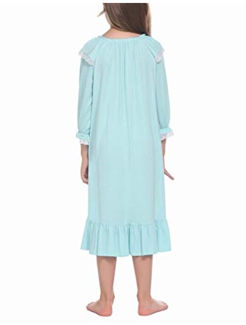 Ekouaer Girls Nightgowns Long Sleeve Sleepwear Comfy Princess Sleep Shirt Pajama Dress 4-13 Years