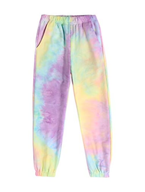 Arshiner Kids Girls Tie Dye Joggers Comfort Loose Sweatpants High Waist Trouser