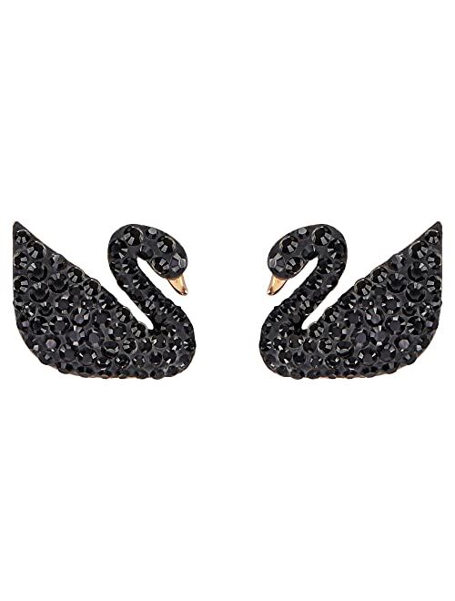 Swarovski Rose Gold-Tone Crystal Pavé Black Swan and Imitation Pearl Drop Earrings