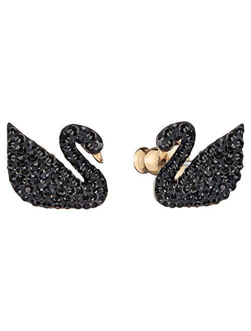 Swarovski Rose Gold-Tone Crystal Pavé Black Swan and Imitation Pearl Drop Earrings