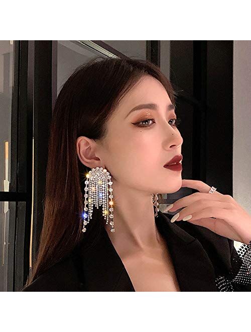 FXmimior Fashion Women Earrings Long Chain Drop Dangle Earrings Jewelry (Silver)