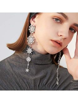 Xerling Snowflake Starburst Rhinestones Dangle Drop Earrings Long Tassel Earrings Bling Glitter Stud Earrings