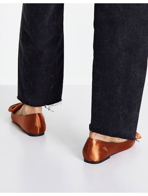 Asos Design Lake bow pointed ballet flats in rust satin