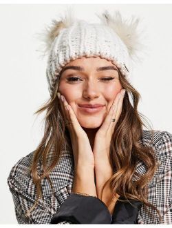 double pom pom cable knit beanie in white