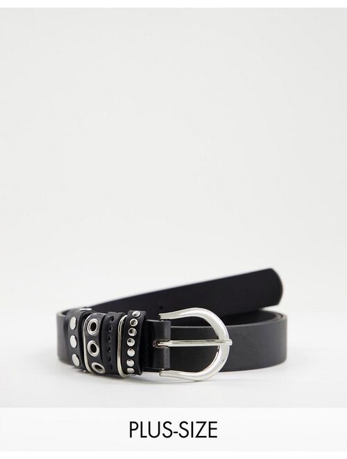 My Accessories Curve hip and waist belt with studded loops in black