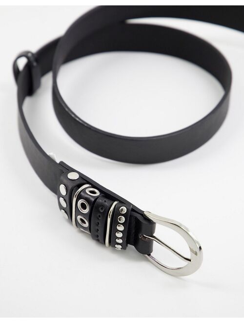 My Accessories Curve hip and waist belt with studded loops in black