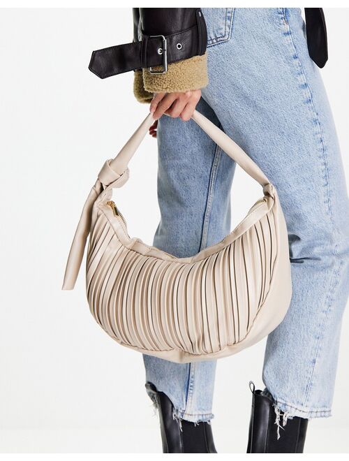 Glamorous pleated sling shoulder bag in taupe
