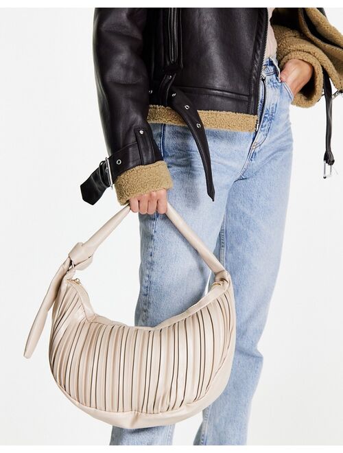 Glamorous pleated sling shoulder bag in taupe