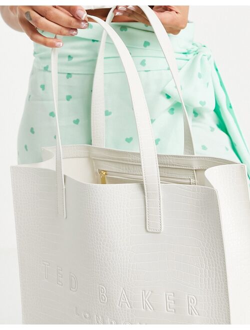 Ted Baker Croccon large icon tote bag in off white