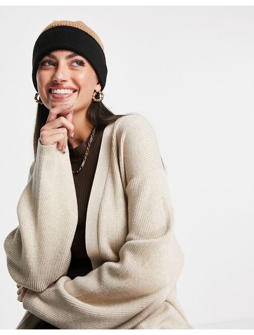 Asos Design color block beanie in camel and black