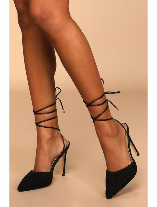 Lulus Xaria Black Knit Lace-Up Pointed-Toe Pumps