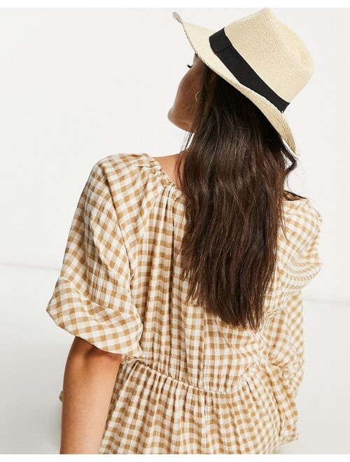 ASOS DESIGN straw fedora hat with black band in natural