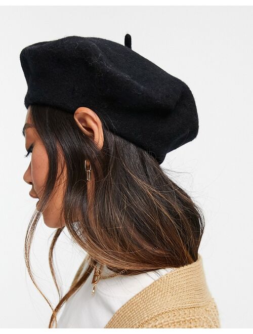 Asos Design wool beret with improved fit in black