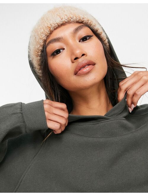 Asos Design two tone fluffy beanie in camel