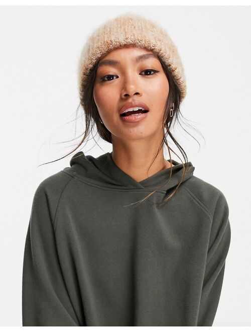 Asos Design two tone fluffy beanie in camel