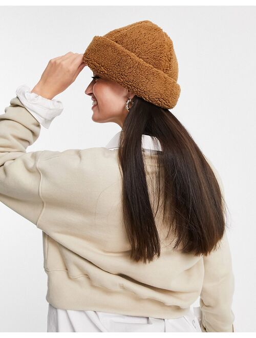 Asos Design recycled borg fisherman beanie in brown
