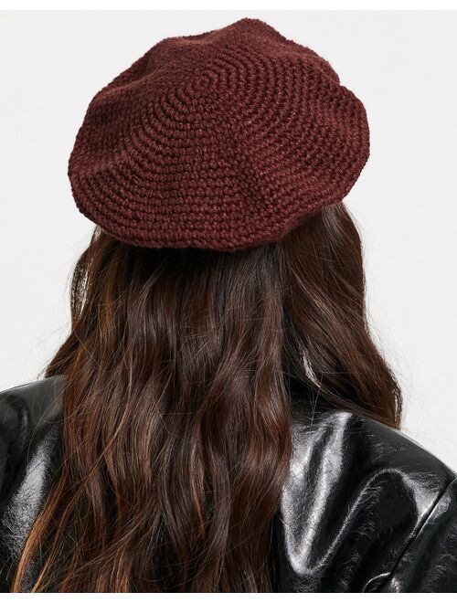 Asos Design crochet beret in burgundy