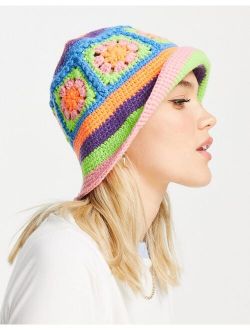 crochet bucket hat in bright multi colors