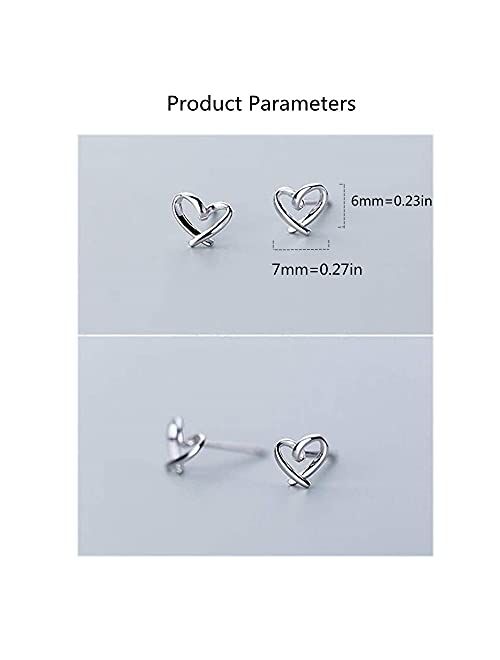 Dtja Minimalist Heart Sterling Silver Earrings for Women Girls Teens Charm Hollow Love Hearted Stud Tiny Small Cartilage Tragus Post Pin Hypoallergenic Pierced Ear Jewelr