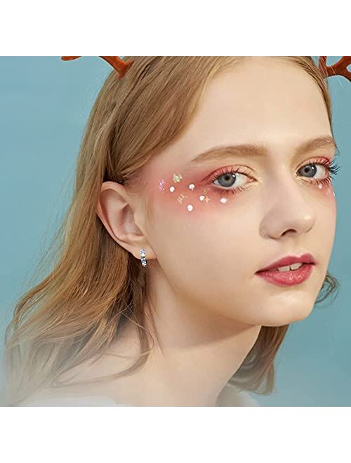 Double Love Heart Cubic Zirconia Sleeper Small Hoop Earrings for Women Teen Girls S925 Sterling Silver Cartilage Tiny Cute Huggie Hoops Hypoallergenic for Sensitive Ear B