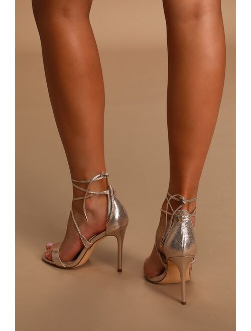 Lulus Aimee Champagne Metallic Lace-Up Heels
